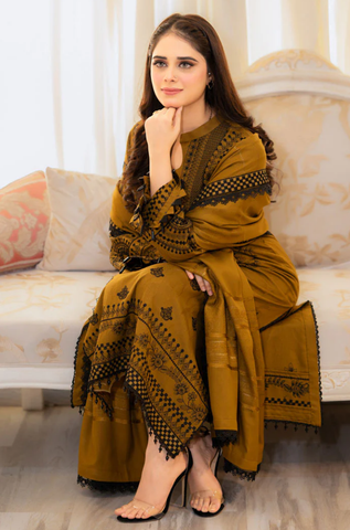 Urge - Winter 3PC Dhanak Embroidered Suit - Urge - Winter 3PC Dhanak Embroidered Suit -