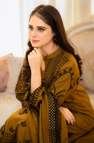 Urge - Winter 3PC Dhanak Embroidered Suit - Urge - Winter 3PC Dhanak Embroidered Suit -