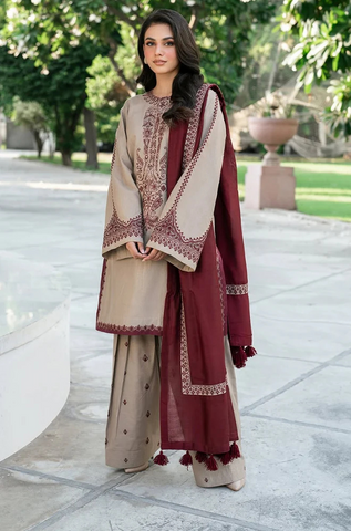 Baroque - Winter 3PC Dhanak Embroidered Suit - Baroque - Winter 3PC Dhanak Embroidered Suit -