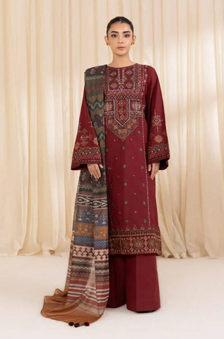 Sapphire - Winter 3PC Dhanak Embroidered Suit - Sapphire - Winter 3PC Dhanak Embroidered Suit -