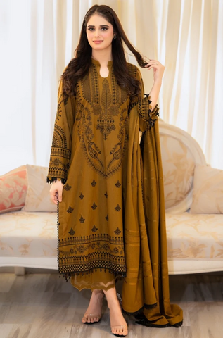 Urge - Winter 3PC Dhanak Embroidered Suit - Urge - Winter 3PC Dhanak Embroidered Suit -