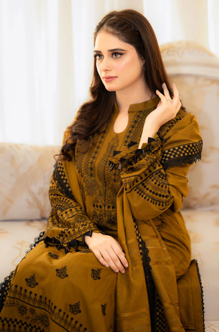 Urge - Winter 3PC Dhanak Embroidered Suit - Urge - Winter 3PC Dhanak Embroidered Suit -