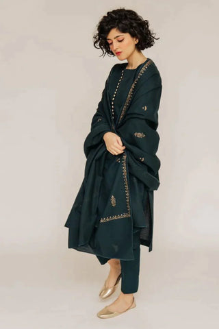 Aisling- Winter 3PC Dhannak Embroidered Suit with Dhanak Embroidered Shawll-
